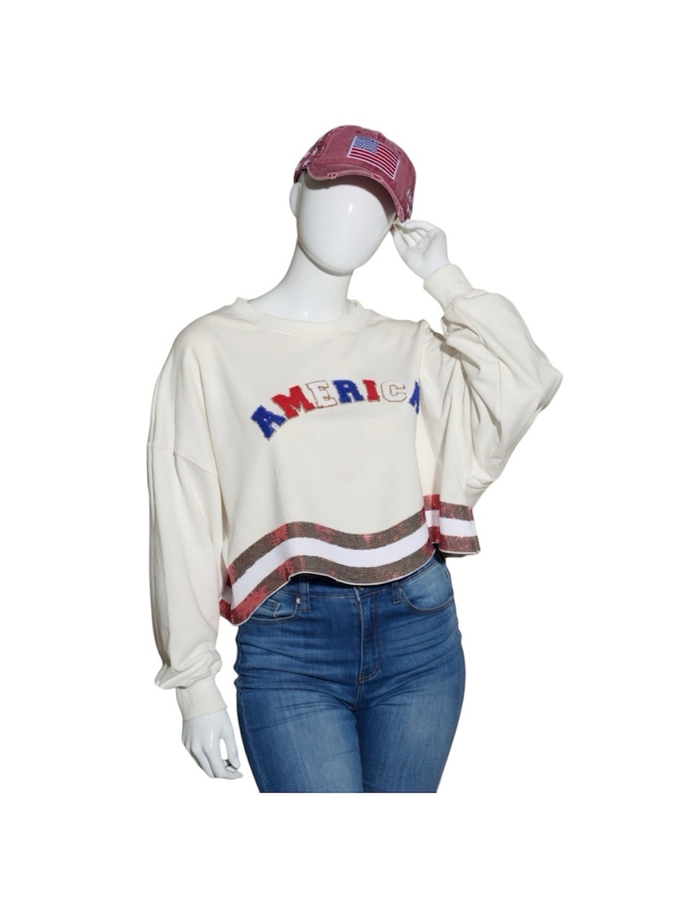 PEACH LOVE CALIFORNIA America accented crop sweatshirt sz S M L